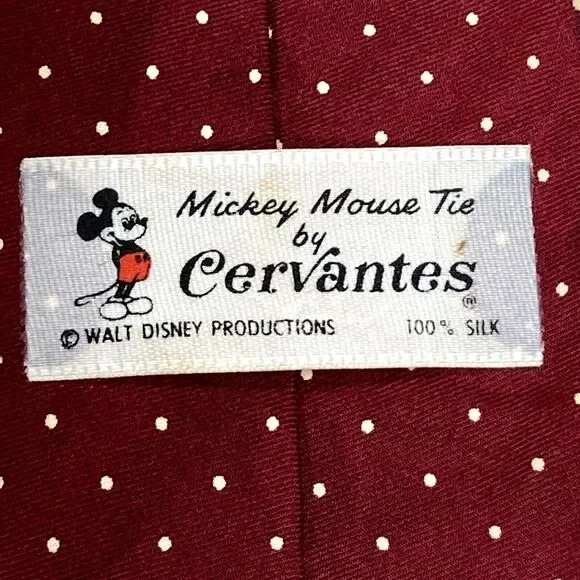 Mickey Mouse Cervantes Vtg Tie Disney World Maroon Red Repp Weave Polka Dots Y2K - Picture 3 of 9